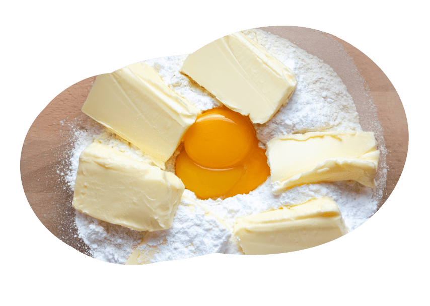 Yellow egg with butter and flour